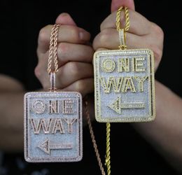 Drop ship letter One Way square pendant with full cubic zircon paved big pendants fit cuban chain punk styles hip hop jewelry9171872