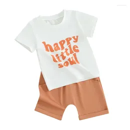 Clothing Sets Toddler Baby Boy Girl Summer Outfit Happy Little Soul Short Sleeve T Shirt Tops Folded Hem Shorts 2Pcs Clothes Set