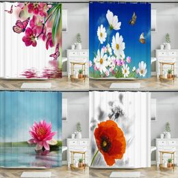 Shower Curtains Waterproof Curtain With 12 Hooks Beautiful Colourful Natural Flower Printed Bathroom Polyester Home Decor