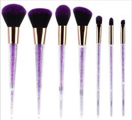 Newest 7pcs Purple Crystal Makeup Brushes With Diamond Makeup Brush Black Purple Brush Cosmetic Set Blusher Foundation BB Cream7370236