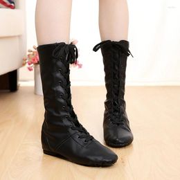 Dance Shoes Free Shopping PU Leather Long-barreled Belt High Modern Boots Jazz