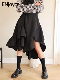 Skirts ENjoyce Korean Fashion Designer Brand Irregular Big Swing Flared Skirt Women High Waist A-line Long Dress Spring Fall