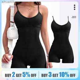 Women's Tracksuits Women Yoga Rompers Sexy One Piece Spaghetti Strap Tummy Control Padded Sports Bra Seamless JumpSuitsL2403