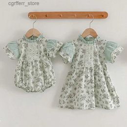 Rompers Baby Girls Dress Baby Romper Sister Matching Outfit Floral Lace Cotton Dress Baby Clothes Summer Toddler Girls Jumpsuit Clothing L410