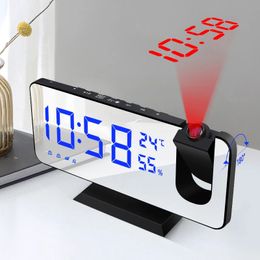 LED Digital Alarm Clock Table Watch Electronic Desktop Clocks USB Wake Up FM Radio Time Projector Snooze Function 2 Alarm 240416