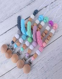 Feather Silicone Pacifier Clips Teething Beads BPA Silicone Dummy Clip Pacifier Holder Baby Teether Pendant Soothie Clips B165372200