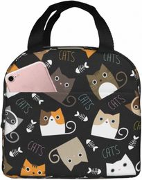 funny Cat Insulated Lunch Bags Cooler Tote Organiser Bags Reusable Lunch Box for Women Girls Outdoor Work Picnic School X6K6#