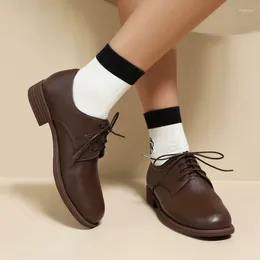 Casual Shoes Brown Beige Round Toe Women Spring Office Lace-up British Style Designer Woman Luxury Oxfords Flats Derby Footwear