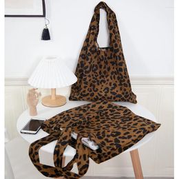 Evening Bags 2024 Corduroy Leopard Print Bag Ladies Shoulder Casual Tote Shopping Large Capacity Handbags Totes Women Hand