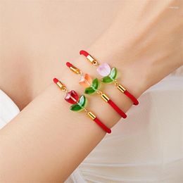 Charm Bracelets Delicate Tulip Flower Bracelet For Women Girls Female Handmade Woven Adjustable Rope Chain Wedding Jewelry Elegant Gifts