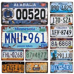 2021 USA Vintage Car Licence Metal Plates Car Number Tin Signs Bar Pub Cafe Decor Metal Sign Garage Painting Plaque Wall Sticker C3103144