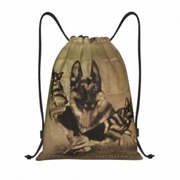 cute German Shepherd Drawstring Bag Women Men Foldable Gym Sports Sackpack Alsatian Wolf Dog Shop Storage Backpacks u5Si#