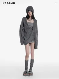 Women's Knits 2024 Winter Sweet Casual Single Breasted Sweater Women Vintage Solid Baggy Jumpers Knitted Long Sleeve V-neck Loose Cardigans