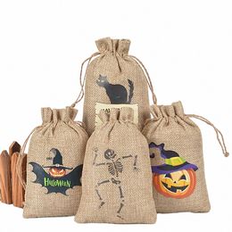 10pcs Halen Candy Bag Burlap Drawstring Pumpkin Gift Organizer Bag For Kids Party Favors Halen Trick Or Treat Bag w3xy#