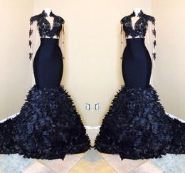 New Arrival Mermaid Long Sleeves Prom Dresses 2020 Black Girls African High Neck Evening Gowns With Layers Ruffle Skirts BA81739243510