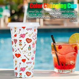 Mugs 710ml Colour Changing Cups Single-layer Magical Water Cup With Lid & Straw Reusable Temperature-sensitive Tumblers