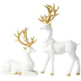 Gold Table Decor Origami Elk Ornaments Statues Home Animal Decorative Objects White Deer Figurine Christmas Decoration 240411