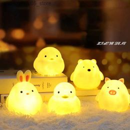 Lamps Shades New Cute Night Light Silicone Heart shaped Animal Duck Rabbit Pig LED Used for Decorative Lighting in Bedrooms Infants and Children Q240416