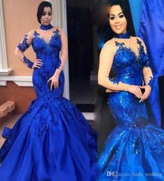 2019 Fashion High Neckline Prom Dress Mermiad Long Sleeve Formal Holidays Wear Graduation Evening Party Pageant Gown Custom Made P8773638