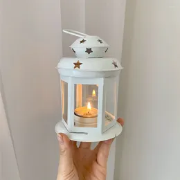 Candle Holders White Aesthetic Iron Holder Warmer Scented Christmas Lantern Accessories Candles Home Decor T50ZT