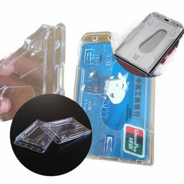 2 Pcs NEW Fi Transparent Sale Design Double Card Acrylic Plastic ID Badge Card Holder Cover Case Busin Card Holder P7Yc#