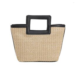 Duffel Bags Women Casual Travel Handbag PU Leather Simple Straw Bag Large Capacity Versatile Weaving Summer Beach