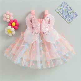 Toddler Baby Girls Dress 3D Butterfly Ruched Sleeveless Layered Cami Dress Summer Casual Clothes Princess Dress 240416
