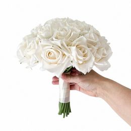 bride Bouquet Wedding Accories White Ivory Roses Silk Frs Artificial Groom Butthole Bridesmaids Mariage Bridal Bouquets z476#