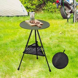 Camp Furniture Camping Round Table Folding Ultralight Outdoor With Light Stand Portable Adjustable Height Picnic Hiking Desk