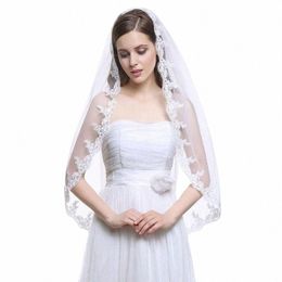 white Ivory One Layer Fingertip Length Bridal Veil Lace 1 Tier Wedding Accories Veils with Metal Comb R5oj#