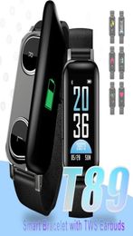 TWS Earbuds Smart Bracelet Bluetooth 50 Smart Wristband T89 Fitness Tracker Heart Rate Watches for IOS Android Smartphones with R6658589