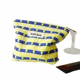 djdf Yellow Striped Women's Cosmetic Bag Small Soft Double Canvas Portable Storage Bag Zipper Design Toiletry Bag Coin Purse Ins g7pI#