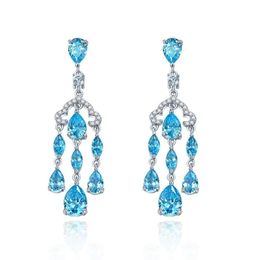 Water Drop Aquamarine Diamond Dangle Earring 100 Original 925 sterling silver Party Wedding Drop Earrings for Women Jewelry8205711