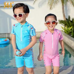 Kids UPF50 Short Sleeve One Piece QuickDrying Surfing Swimwear Bathing Suit For Children Front Zip Beach WaterProof Rash Guard 240416