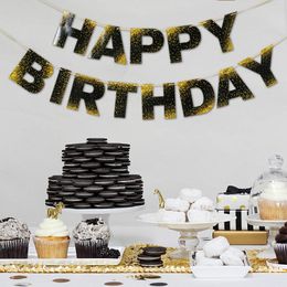 Party Decoration Black Gold Happy Birthday Banners Letter Paper Bunting Garland Flags Decorations Adults Kids Baby Shower Supplies