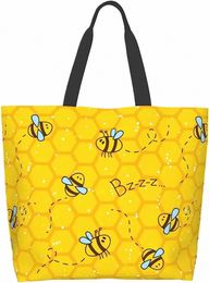bee Beach Canvas Tote Bag Casual Shoulder Bag Handbag Reusable Shop Travel Grocery Bag Tote Gifts For Women Girls o7Mu#