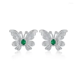 Stud Earrings Cross Border Butterfly Personalised S925 Silver Inlaid Cultivated Emerald Vintage