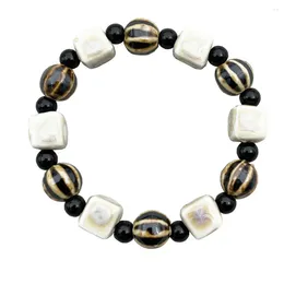 Link Bracelets Y019 Fashion White Square Black Round Ceramic Beads Charm Bracelet Handmade Women Jewellery High Quality