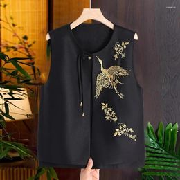Women's Vests Chinese Ladies Light Luxury Embroidered Stitching Vest National Style Retro Beaded Tassel Buckle Coat Woman