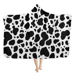 Blankets Winter Warm Blanket 3d Cow Pattern Wearable Hooded Home Office Sofa Travel Throw Cover Adult Kids Hoodies Cloak