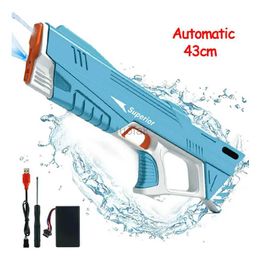 Gun Toys Full Electric Automatic Water Storage Gun Toys Portable Children Summer Beach Outdoor Fight Fantasy Toys for Boys Kids Game 43cm 240416