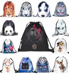 3d printing Animals Dog Cat Li Panda Pattern Travel Canvas Drawstring Bag Draw String Bag Fi Funny Backpack Schoolbag U7Wa#