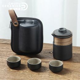 Teaware Sets Ceramic Travel Tea Set Outdoor Portable Bag Express Cup One Pot Three Cups Camping