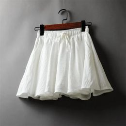 Spring Summer Korean Women Cotton Linen Laceup mini Skirt Ladies High Waist Aline pleated With pocket Female 240416