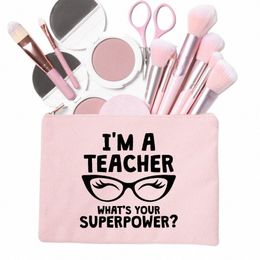 i Am A Teacher Canvas Pink Cosmetic Cases Bags Makeup Pouch Lipstick Organisers Back To School Teacher's Gift Toiletry Bag 46nS#