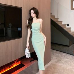 Casual Dresses Suspenders Green Dress Women Dreeses Solid Color Summer Women's Clothing 2024 Latest Fashion Woman Clothes Elegant Black