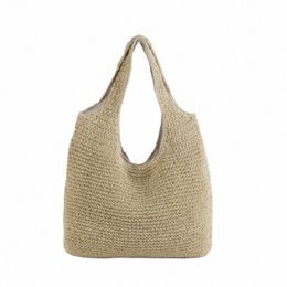 summer Straw Bag For Women Woven Handmade Handbag Large Capacity Lady Tote Vacati Beach Bag Rattan Shoulder Bag Bolsa a21r#