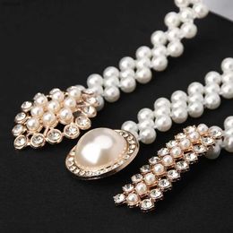 Waist Chain Belts Womens Pearl Belts Fashionable White Beaded Pearl Belt Elastic Cord Belts Woman Dress BeltsL240416