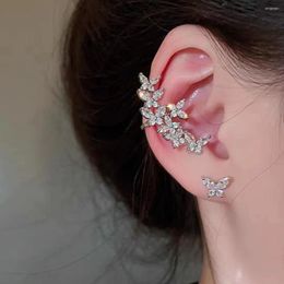 Backs Earrings Korean Asymmetric Zircon Butterfly Stud For Women Girl Ear Cuff Hanging One Piece Earring Pendientes Mujer Jewelry Gift