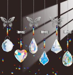 AB Colour Crystal Sun Catcher Garden Decoration Window Lawn Butterfly Dragonfly Hanging Prism Rainbow Maker Beaded Charms Chandelie8378881